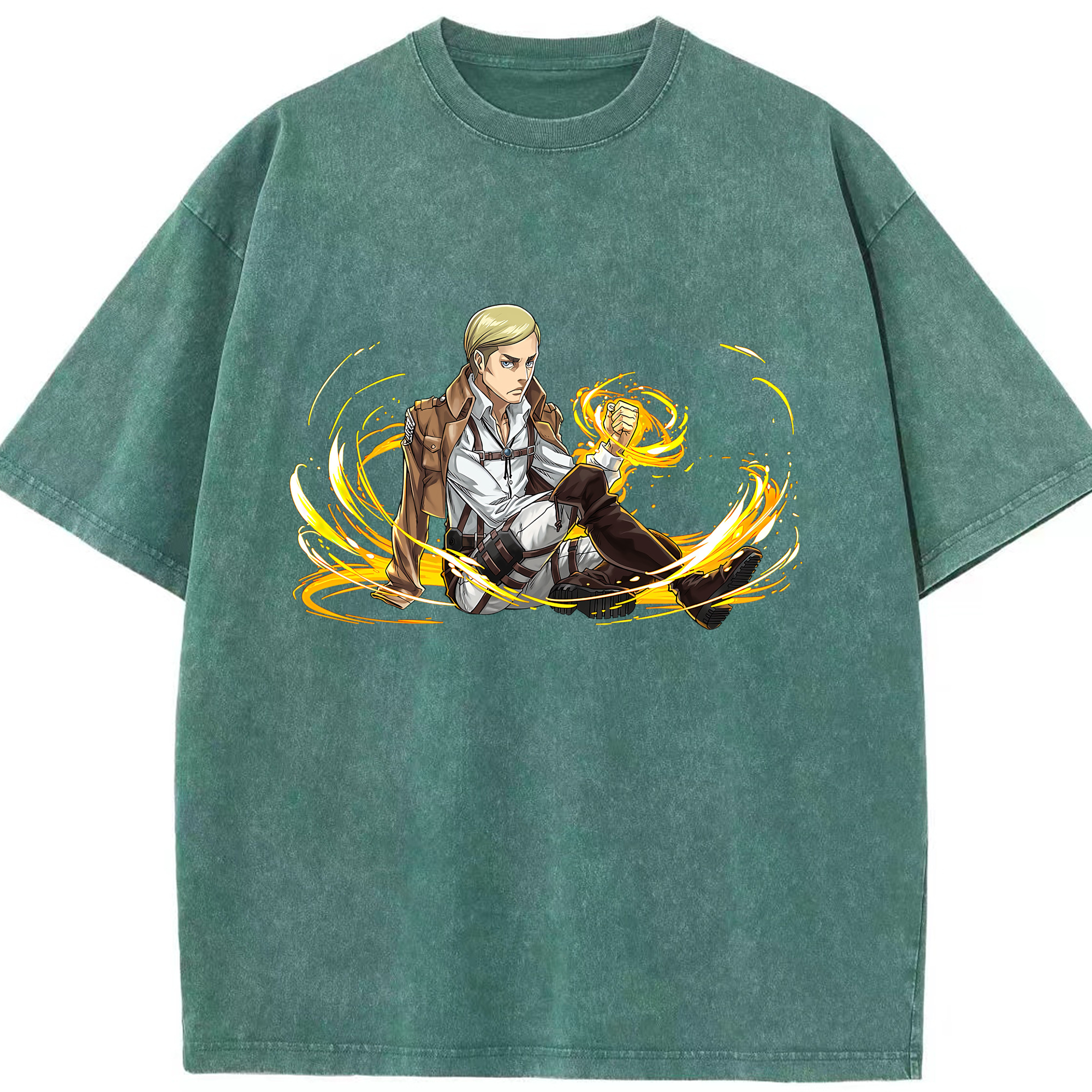 （画像用） 進撃の巨人 エルヴィン・スミス Attack on Titan Erwin Smith 綿100% ヴィンテージ風 半袖Tシャツ（フロントプリント）